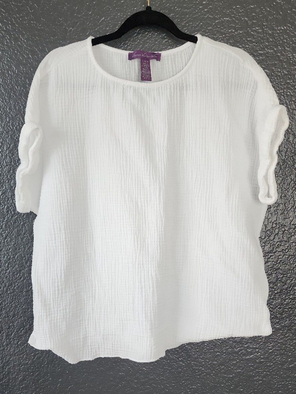 Gloria Vanderbilt White Textured Short Sleeve Crewneck Top - Picture 5 of 6